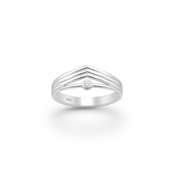 Silver CZ Layered Chevron Ring