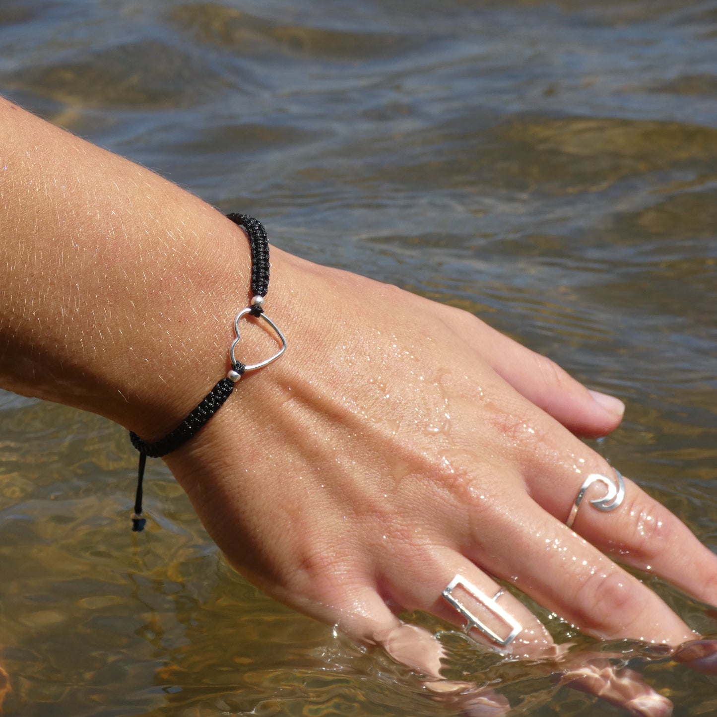 Silver Heart Macrame Bracelet