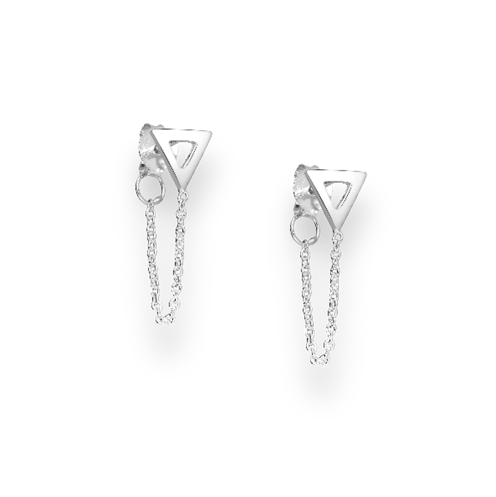 Silver Triangle & Chain Push-Back Earrings