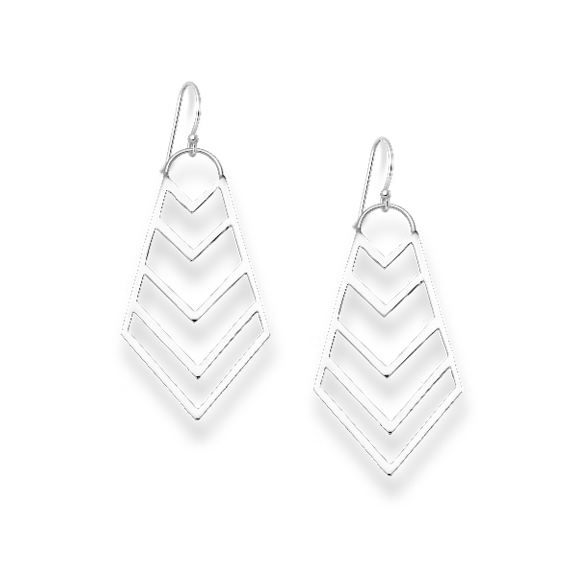 Silver Stacked Chevron Hook Earrings