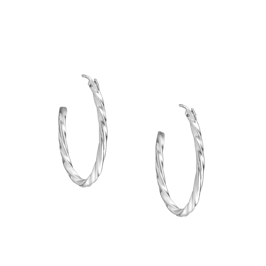 Silver Oval Twisted Hoop Earrings