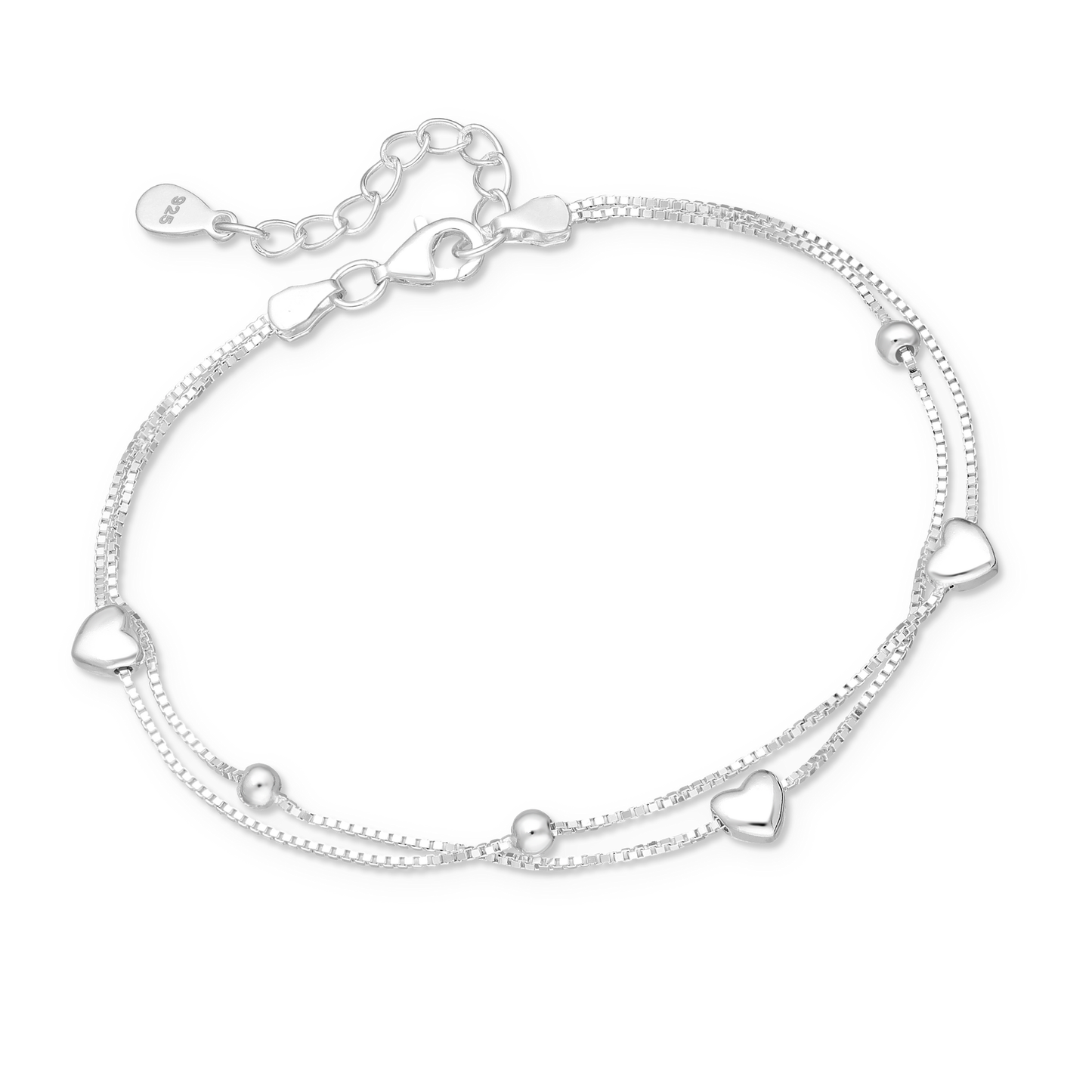 Silver Heart & Ball Layered Bracelet