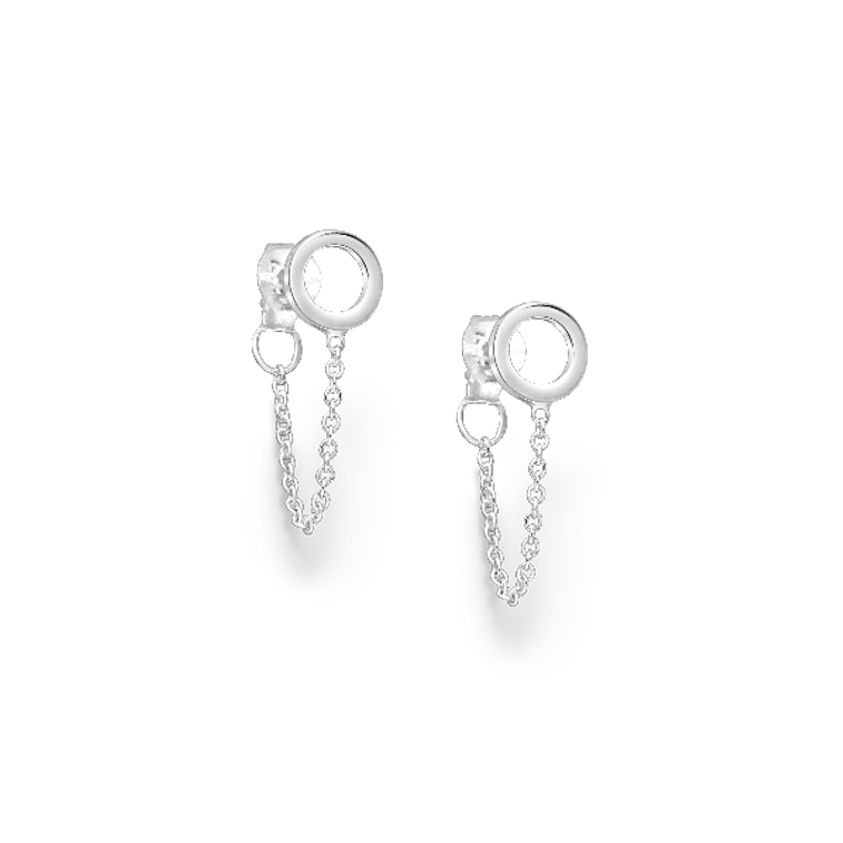 Silver Circle & Chain Push-Back Earrings