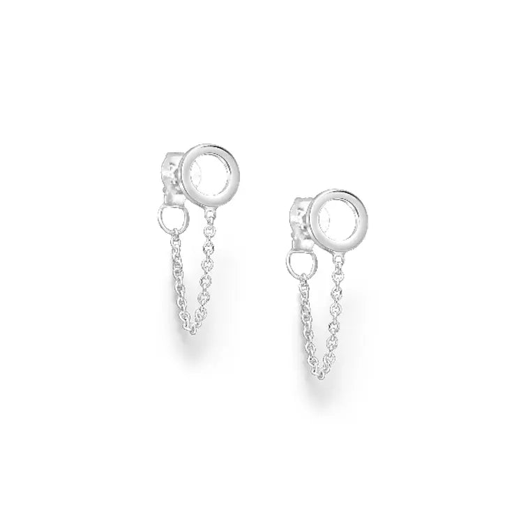 Silver Circle & Chain Push-Back Earrings Earring Glint Silver Co