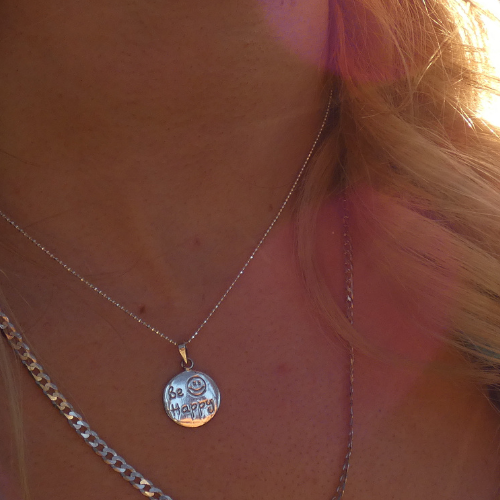 Silver Smiley "Be Happy" Pendant Necklace Glint Silver Co