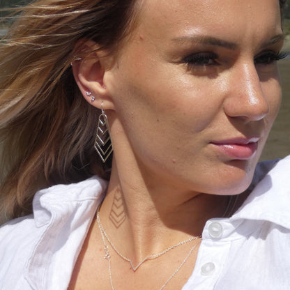 Silver Stacked Chevron Hook Earrings