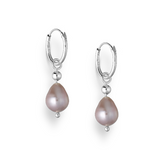 Pair of pearl drop sterling silver earrings on a white background