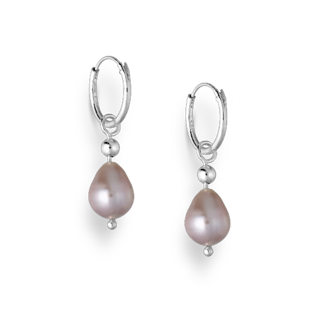 Pair of pearl drop sterling silver earrings on a white background