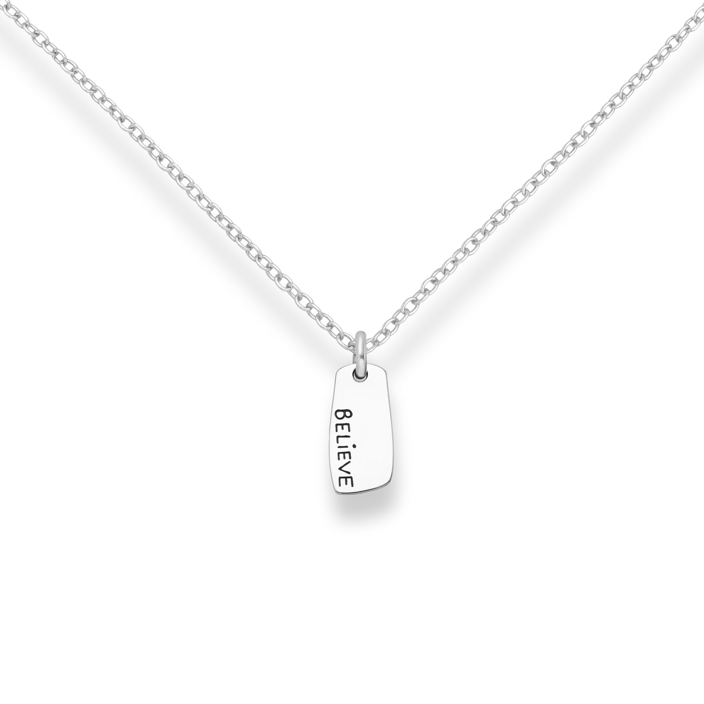 Silver "BELIEVE" Pendant Necklace Glint Silver Co
