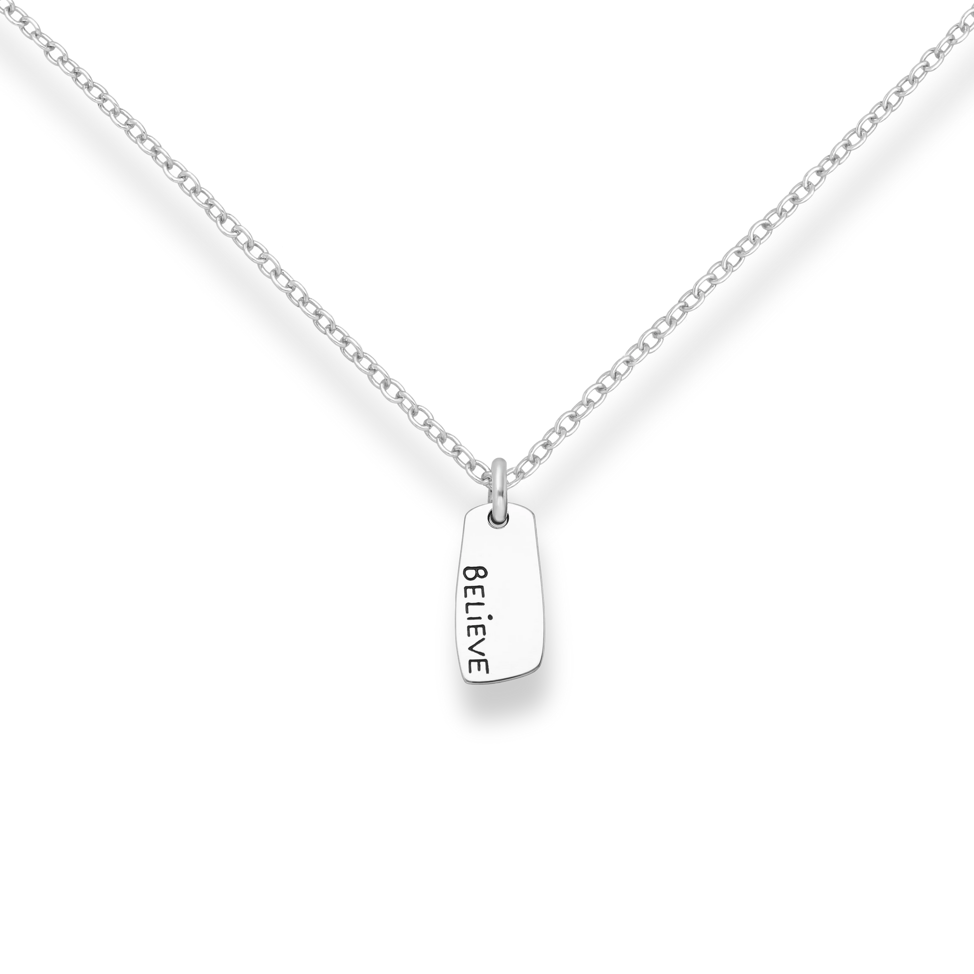 Silver "BELIEVE" Pendant Necklace Glint Silver Co