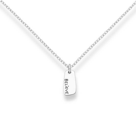 Silver "BELIEVE" Pendant Necklace Glint Silver Co