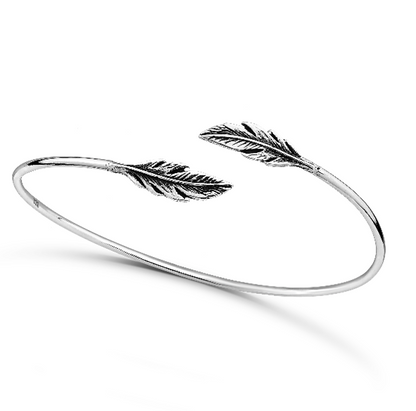 Silver Feather Cuff Bangle