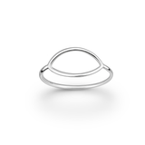 Silver ring with a modern oval design on a white background