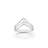 three layer chevron sterling silver ring on white background