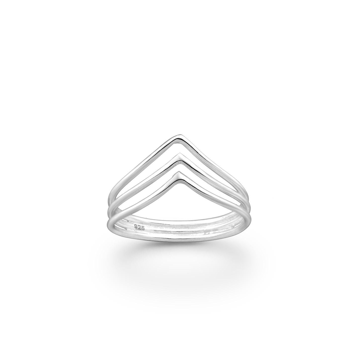 three layer chevron sterling silver ring on white background