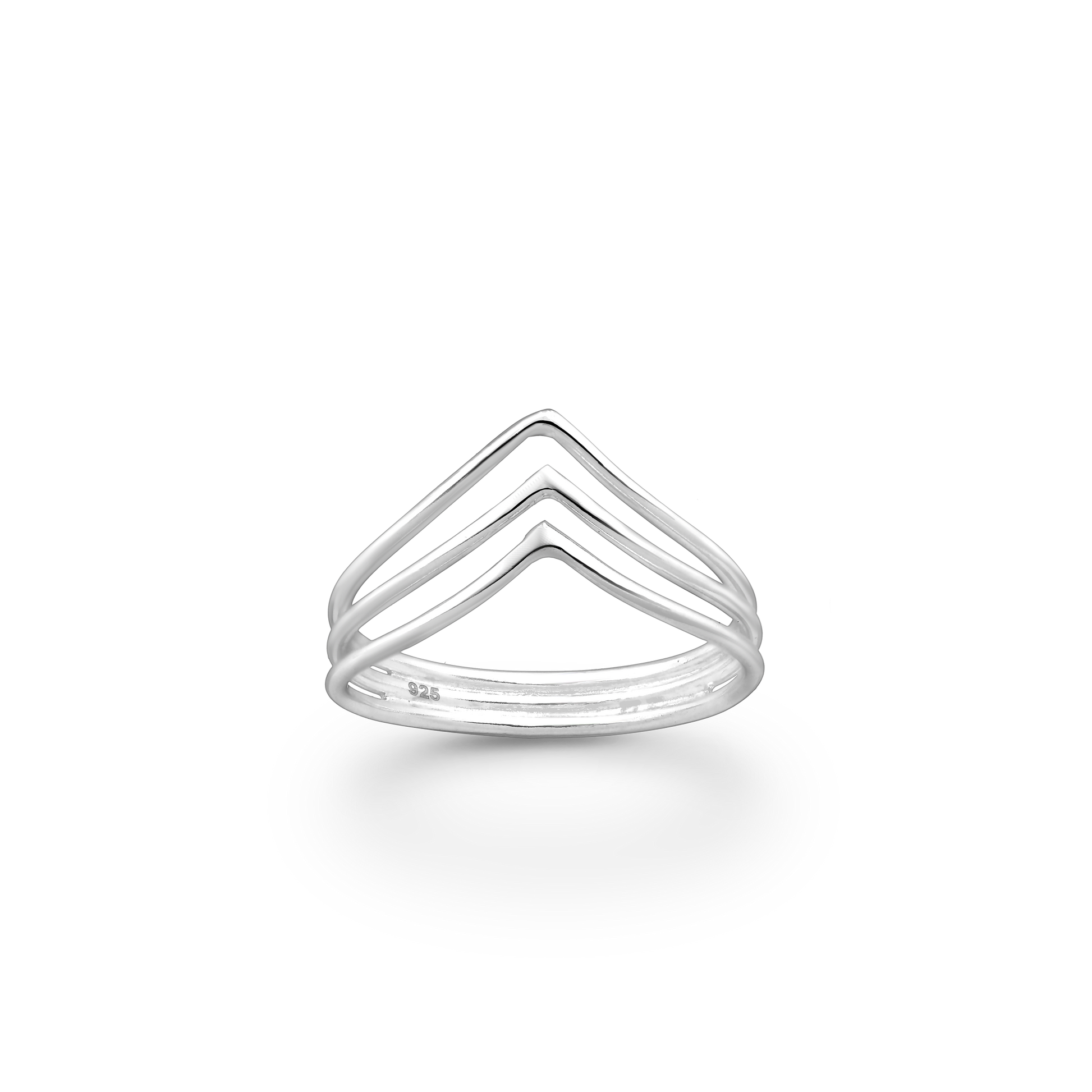 three layer chevron sterling silver ring on white background
