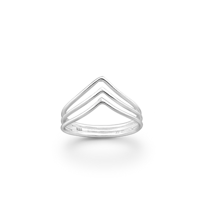 three layer chevron sterling silver ring on white background