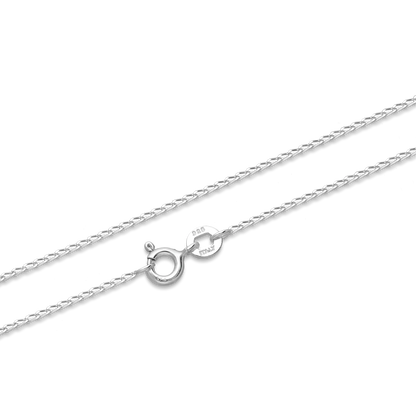 Silver curb link fine chain necklace with a clasp on a white background
