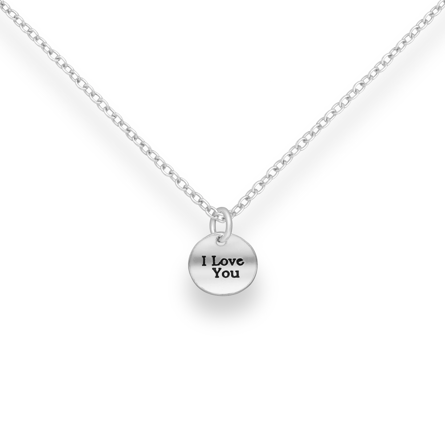 Silver Circle Plate "I Love You" Pendant Necklace Glint Silver Co