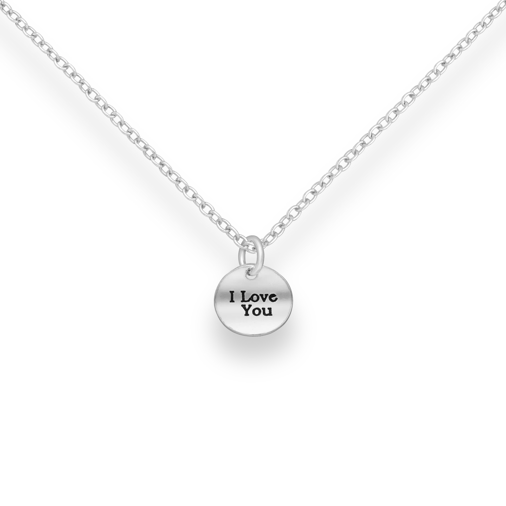 Silver Circle Plate "I Love You" Pendant Necklace Glint Silver Co