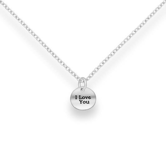 Silver Circle Plate "I Love You" Pendant Necklace Glint Silver Co