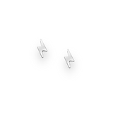Pair of silver lightning strike design studs on white background