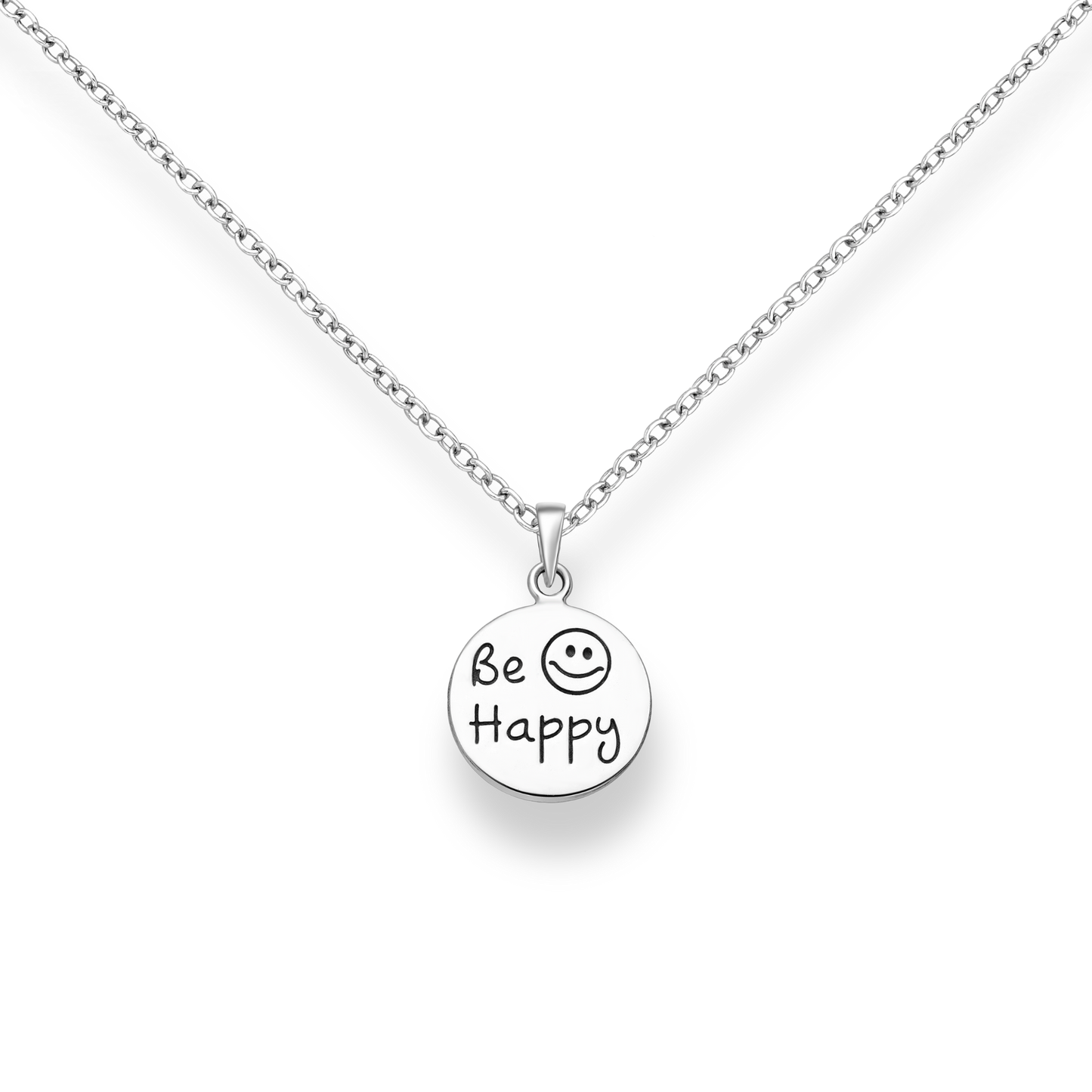 Silver Smiley "Be Happy" Pendant