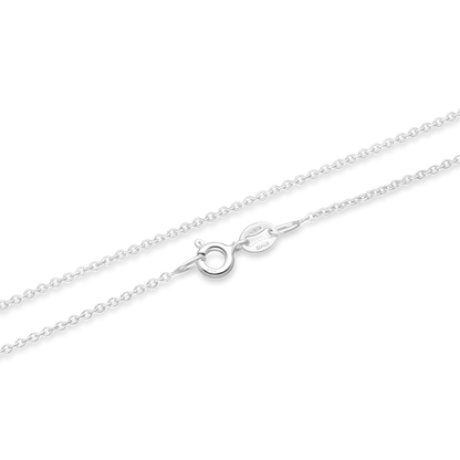 Silver fine rollo link chain necklace on a white background