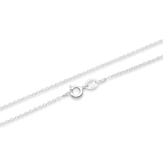 Silver fine rollo link chain necklace on a white background