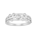 Silver ring with embedded cubic zirconia on a white background