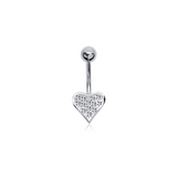 Silver CZ Studded Heart Belly Bar Body Piercings Glint Silver Co
