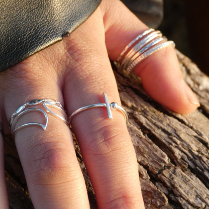 Silver Ball & Bar Adjustable Ring