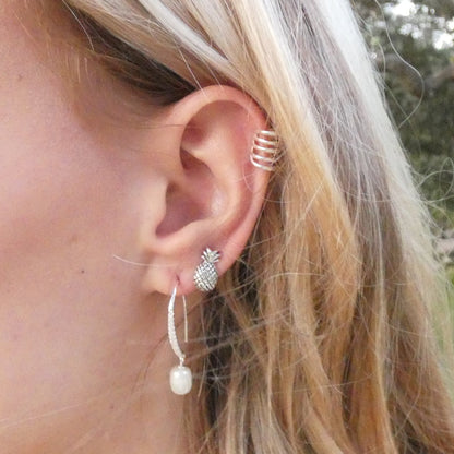 Silver Oxidized Pineapple Push-Back Earrings