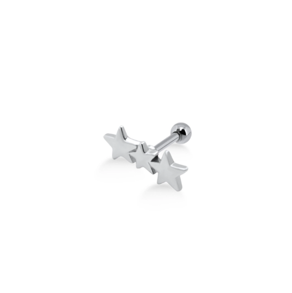 Silver Triple Star Helix Piercing