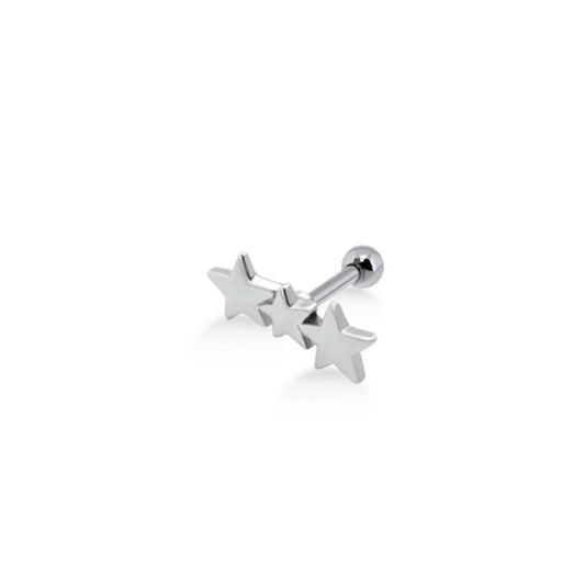 Silver Triple Star Helix Piercing