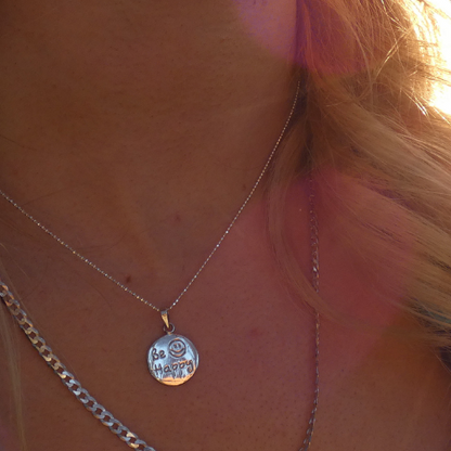 Silver Smiley "Be Happy" Pendant